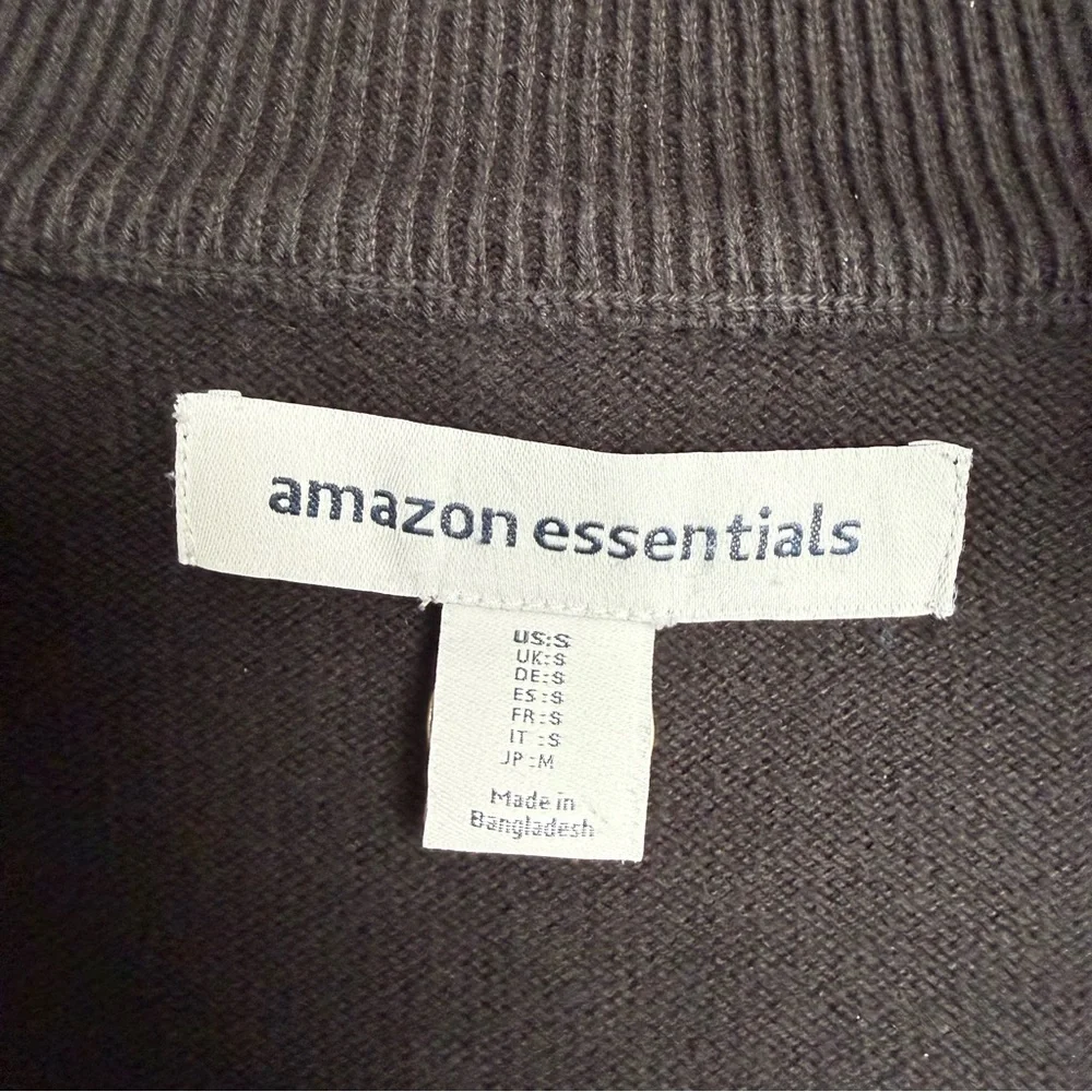 Amazon Essentials Men’s Full Zip Knit Sweater Mock Neck Small Cotton Black Work